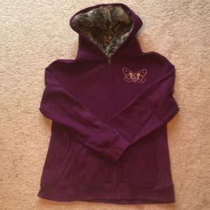 Zipper Hoodie with fur lined hood and butterfly